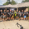 Some of the riders ready to go wearing the T shirts for the event. Peter and his wife Julie are 2nd and 3rd from the left.
